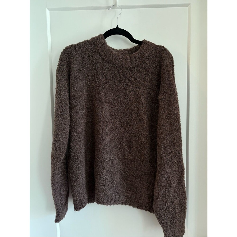Women's Brown Crewneck Textured Sweater